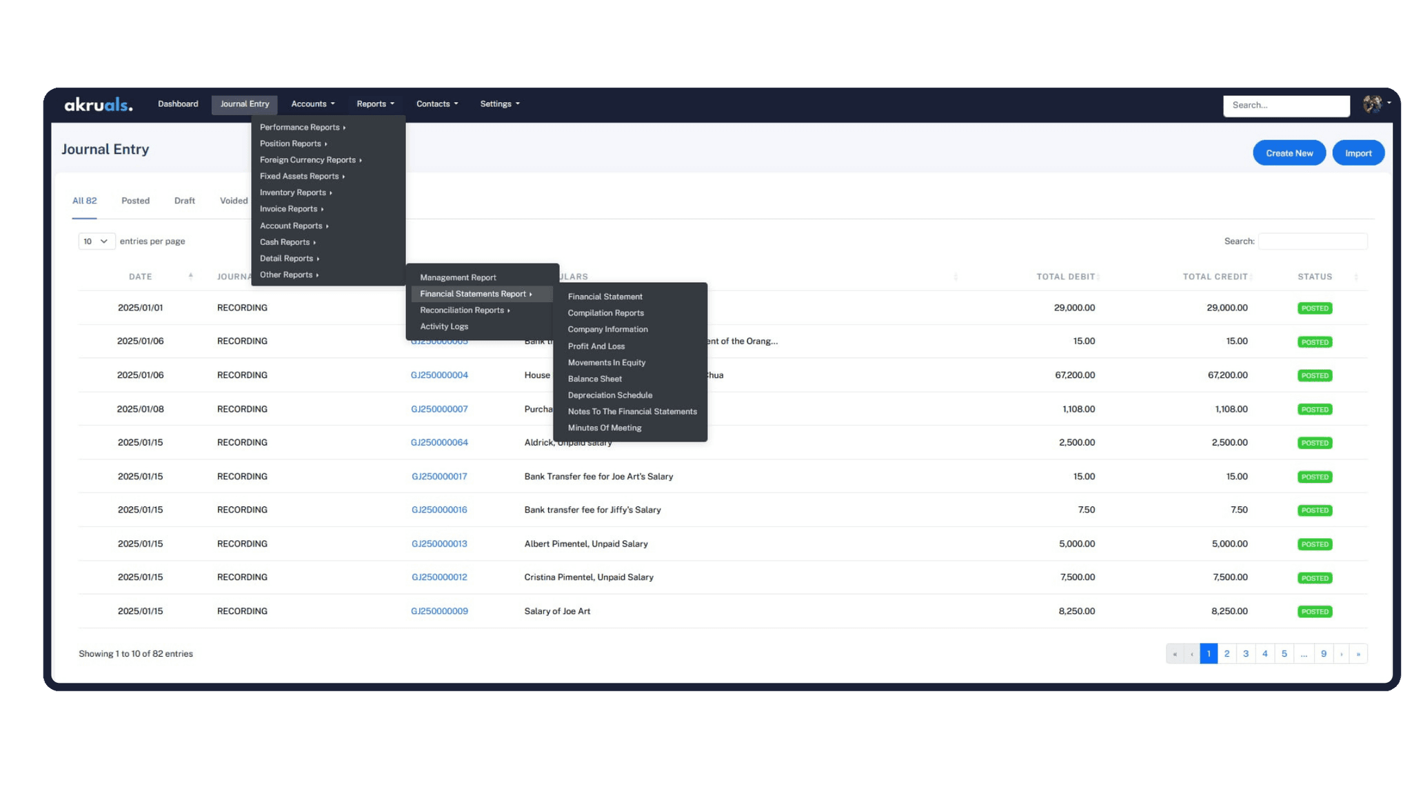 Akruals Journal Entry View